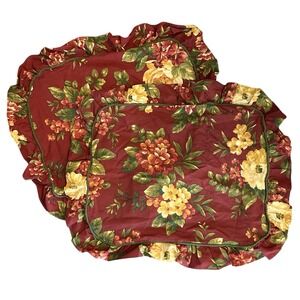 Waverly Garden Room 2 pc Set of Standard Pillow Cases Maroon Floral Ruffled